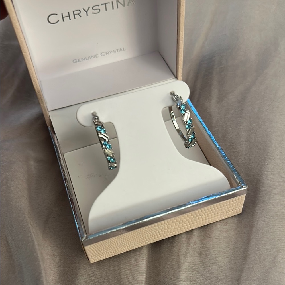 Silver and Blue Crystal Earrings